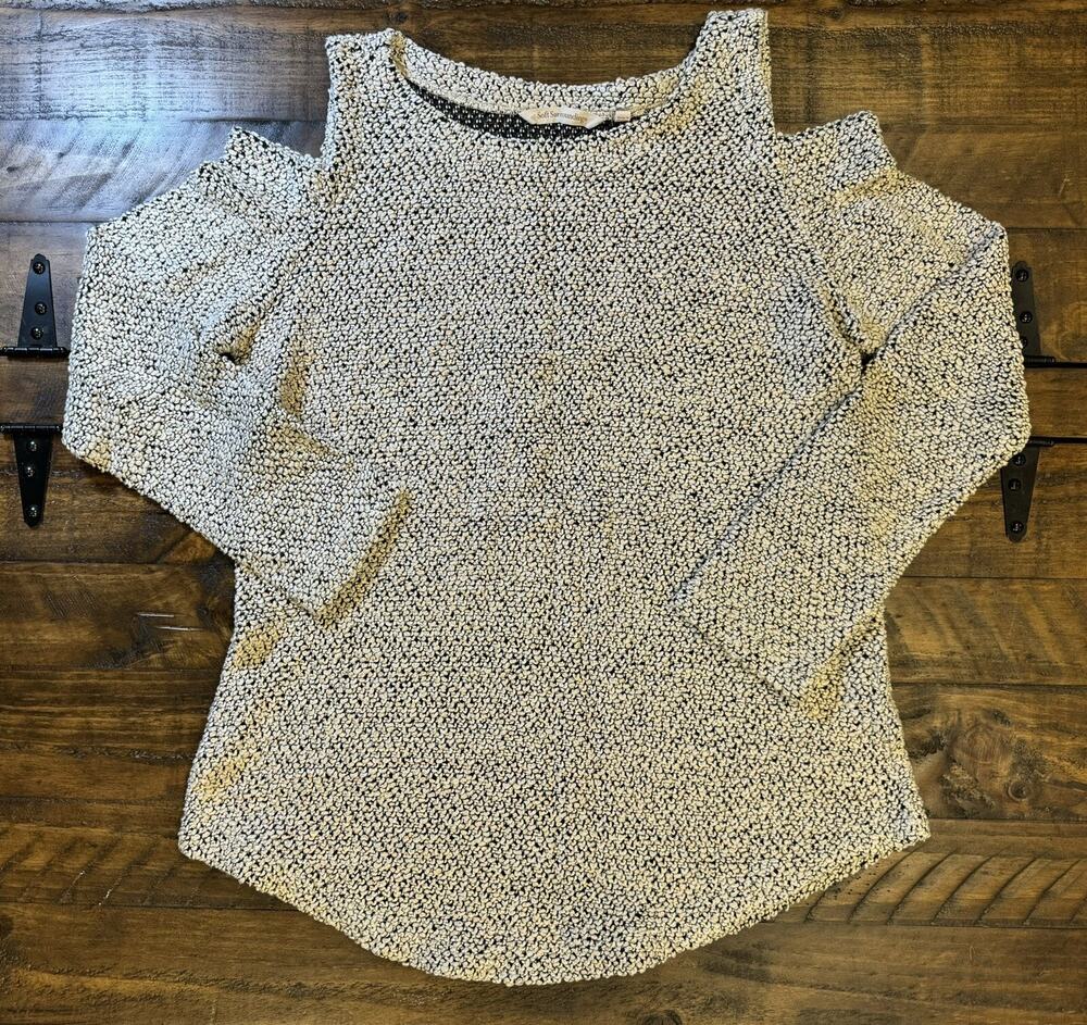 Soft Surroundings Starlight Cold Shoulder Pullover Sweater Cream & Gold Size: XS
